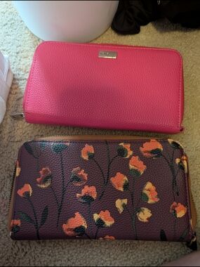 Hot Pink Zip Wallet with Floral Zip Wallet